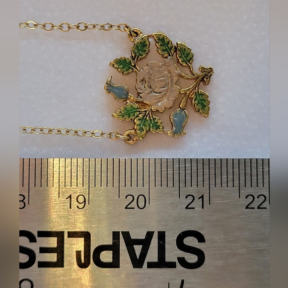 Vintage 1928 Gold Enamel Floral Pendant Necklace - Picture 10 of 11